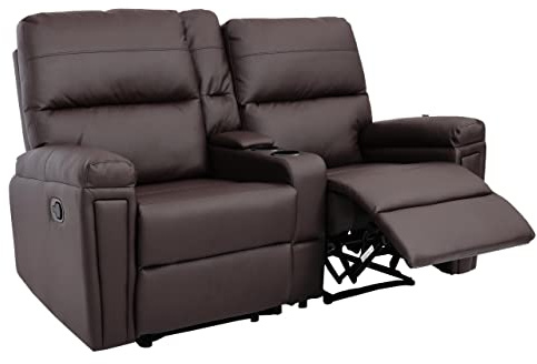 Mendler Poltrona da Cinema 2 posti HWC-K17 Regolabile Ecopelle Marrone
