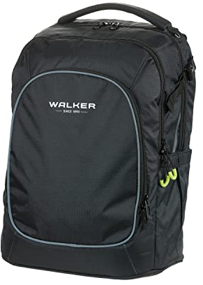 Walker 42122-380 - Schulrucksack Campus Evo 2.0 All Black mit 3 Fächern, Zippfach am Rücken, Schultasche inkl. Rücken-Polsterung, höhenverstellbares Tragesystem, verstellbaren Gurten