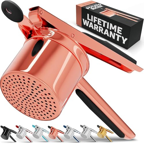 PriorityChef Kartoffelpresse, groß, 425 ml, robuster Edelstahl-Kartoffelstampfer und -presse, Küchenhelfer für perfektes Kartoffelpüree – jederzeit, Roségold und Schwarz