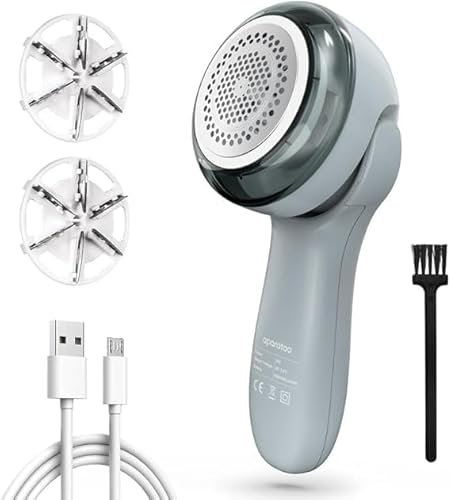 Rasoir Anti Bouloche, Rasoir Bouloche USB Rechargeable, Rasoir Textile Anti-Bouloches électrique avec 2 Lames Rechange et Brosse Nettoyage pour Vêtement, Couverture, Coussin, Pulls, Meubles, Tapis