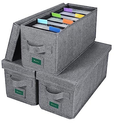 T WaveTree - Caja de almacenamiento de CD con tapa, paquete de 3, organizador de CD duradero con etiquetas de índice, caja de almacenamiento de CD de 14.6 x 5.7 x 6.1 pulgadas para almacenar hasta 95