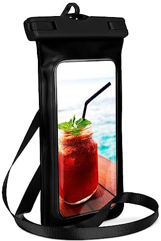 ONEFLOW Beach Bag für OnePlus 8T wasserdichte Hülle mit Touch und Kamera Fenster, Unterwasser Handyhülle zum Reisen, Schwimmen mit Armband und Band zum Umhängen, Schwarz