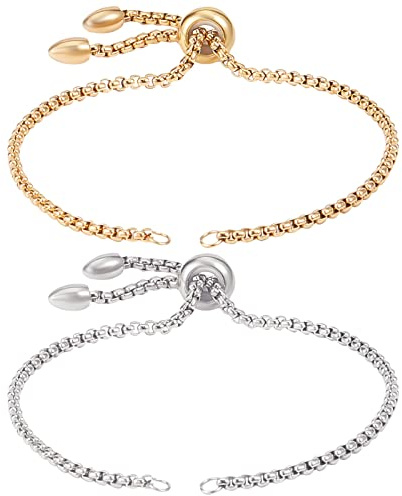 Beebeecraft 1 Box 10 Stück 2 Farben Verstellbare Schieber-Armbänder Aus Edelstahl Goldene Und Silberne Schieber-Verlängerungsketten Mit Kugelenden Für Damenschmuckherstellung Halbfertiges DIY