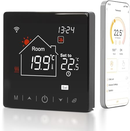 Thermostat Heizung Smart, Vaconoff Steuerkessel 3A Fussbodenheizung Thermostat Digital Programmierbar WiFi Raumthermostat, Alexa/Google Assistant/Tuya WLAN APP Kompatibel