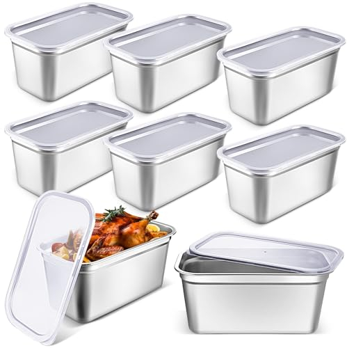 Suttmin 8 Pcs 304 Stainless Steel Food Storage Containers with Lids 1/3 Size Hotel Pan Chicken Food Grade Pans Metal Meal Containers for Restaurant Stackable Kitchen Freezer Buffet(6 Inch Deep)