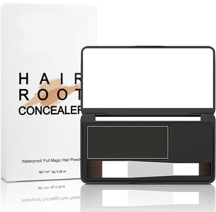 Instant Hairline Touch Up, Dark Brown Root Cover Up Powder With Double Head Brush & Mirror, Long Wearing & Waterproof