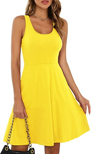 Missufe Robe de Loisirs Rockabilly - Mini Patineuse Courte pour Femme - Robe d'été Jaune Petite