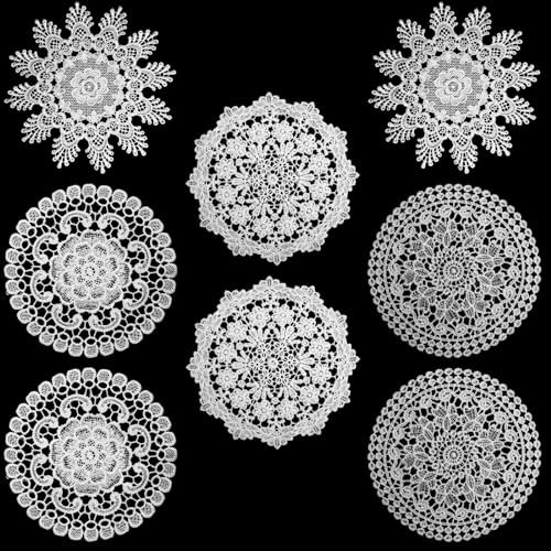 8 Stück Spitzendeckchen,15,2 cm Retro-Spitze,französische Häkeldeckchen,handgefertigt,Bestickt,Tischsets,Tassen-Untersetzer,Deckchen(Altweiss)