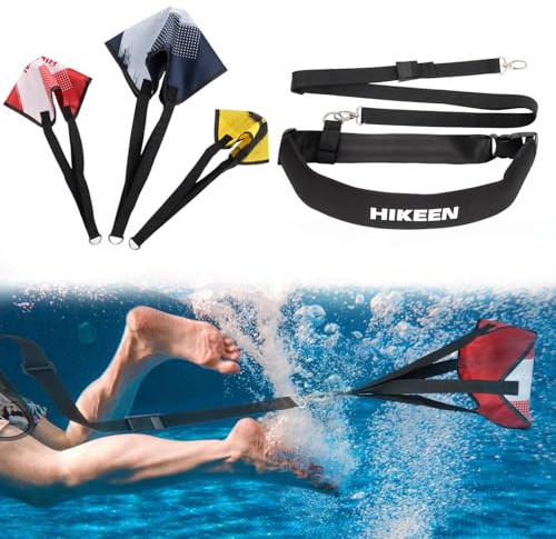 Hikeen Set di resistenza per paracadute da nuoto, attrezzatura da allenamento con 3 paracadute e cinture da nuoto regolabili per adulti