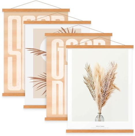 Benjia 4 Set Magnetisch Posterschiene, Magnet Magnetische A1 61x91.5 Posterrahmen Holz Posterleiste Posterhänger für drucken Kunstwerk (61cm, Teakholz, 4 Packungen)