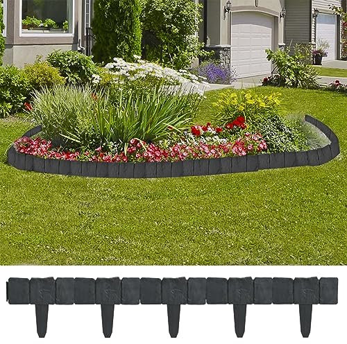 Rantry Set 41 Stück Gartenzaun / Rasenzaun aus Kunststoff Imitation Stein 10 m, Gartentor für den Außenbereich, Zaun für den Außenbereich, Baustellenzaun