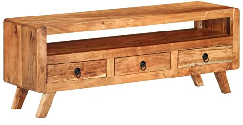 Mengtu Mobile Porta TV 110x30x40cm in Legno Massello di Acacia, Mobile Porta TV, Mobiletto Basso per TV Tavolino da Salotto Supporto TV per Soggiorno Legno massello di Acacia Mobili Esterni