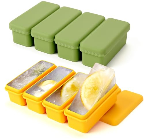 Adorila 2 Pack Silicone Ice Cube Trays, Ice Cube Molds with Removable Lid, Ice Cube Maker for Freezer, Juice, Whiskey, Cocktail, Ice Soup (Yellow, Green)