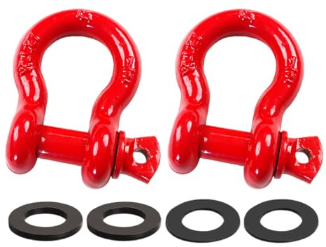 COYOUCO Paquete 2 grilletes Anillo D 8T Resistencia Rotura con Pasador Tornillo, Kit Arandelas aisladoras grilletes cabrestante Correa Remolque Recuperación vehículos Todoterreno,Rojo