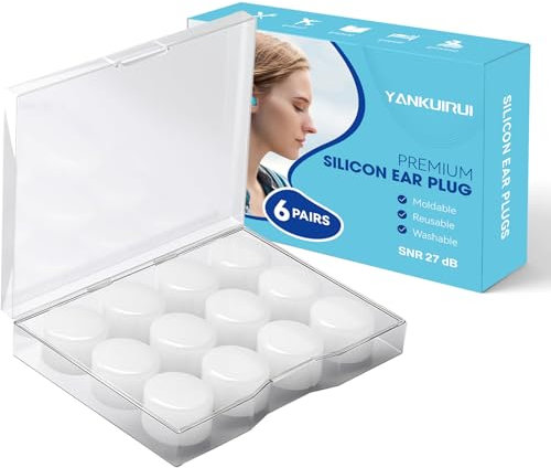Silicone Ear Plugs for Sleeping, 6 Pairs 27dB Re-Usable Waterproof Noise Cancelling Premium Moldable Ear Plugs for Sleeping, Travelling, Studying Noise Reduction White