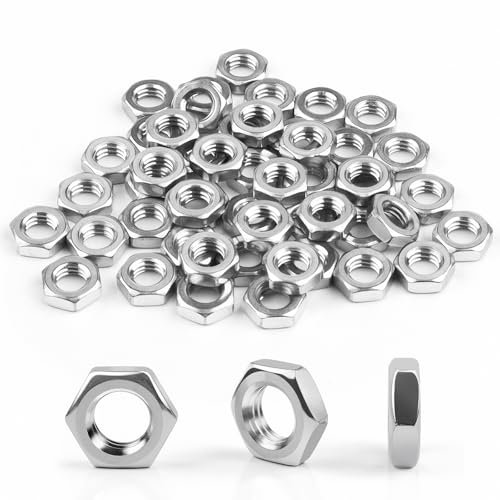 M4 Mutter 50 Stück, Sechskantmutter Edelstahl (Niedrige Form), DIN439 A2 V2A Muttern Edelstahlmutter Halbmuttern Flachmuttern Hex Nut für Schrauben & Unterlegscheiben & Gewindestangen
