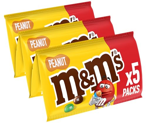 M&M'S PEANUT Bonbons chocolat au lait et cacahuètes 5 sachets de 36g | Bonbons chocolat M&M'S au lait avec cacahuètes croquantes en format pratique à partager pour vos pauses gourmandes