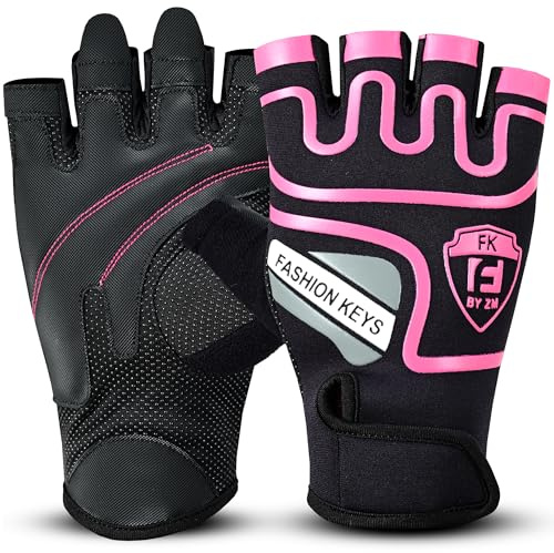 FK by ZM Trainingshandschuhe, Fitnessstudio, Gewichtheben, Handschuhe für Damen und Herren, rutschfester Handflächenschutz für Rudern, Training, Bodybuilding, Powerlifting und Training, Rosa, Größe S