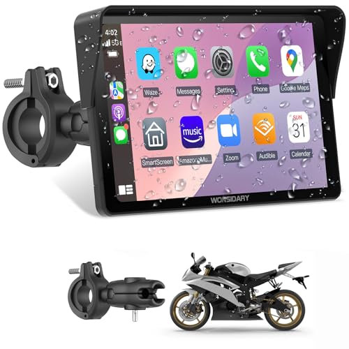Wonsidary Senza Fili Schermo Carplay Per Moto,Navigatore Moto da 7 Pollici per CarPlay e Android Auto,Navigatore GPS Impermeabile IP67 con Sensore di Luce,Doppio Bluetooth,Siri/Assistente G00gle,EQ