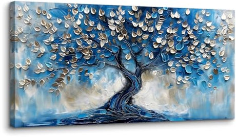 MHARTK66 Quadri Moderni Soggiorno Grandi, 50x100 cm Stampe da Parete Blu Albero Della Vita, Astratto Quadro Camera da Letto Su Tela Decorazioni Parete Bagno Cucina Ufficio Sala Da Pranzo
