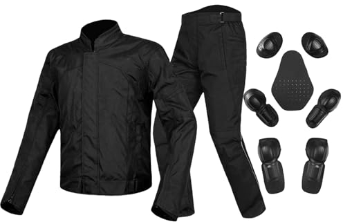 RCLONGEU Motorradjacke-Hose, Rennanzug, Motorrad-Reitanzug, Wasserdichte, Reflektierende Motorrad-Reitbekleidung, mit Abnehmbarem, Winddichtem, Atmungsaktivem Futter (Schwarz,L)