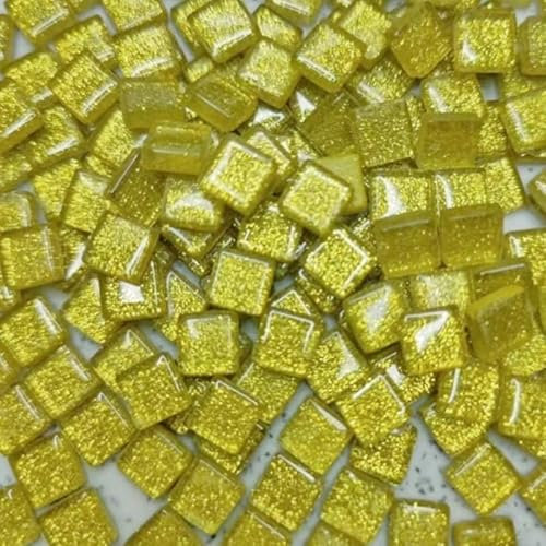 Mosaiksteine 80 g/2,82 Unzen (ca. 85 Stück) glitzerndes, glänzendes Glas, reinfarbige Mosaikfliesen, 1 cm quadratischer Mosaikstein, mehrfarbiges DIY-Bastelmaterial FüR Basteln Deko(Gold yellow)