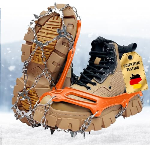 gelpretty Crampons, Crampons pour Bottes de randonnée avec 19 Dents, Crampons épais en Acier Inoxydable, Crampons Antidérapants sur Chaussures, pour la Course, l'escalade et la randonnée, Orange (XL)