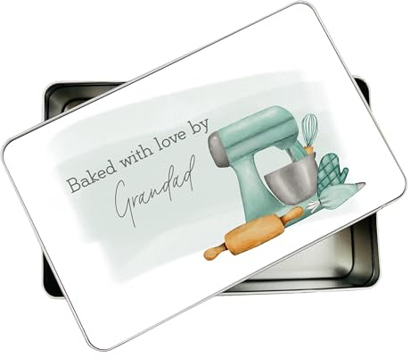 allaboutthebump Personalised Baked With Love Sweet Biscuit Cookie Treat Tin for Grandad | Nanny | Grandma (19.5cm x 12.5cm x 5.5cm) [Ideal Christmas, Mothers Day or Birthday Gift Present]