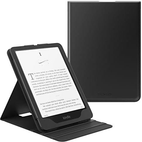 MoKo Case for All-New 7/6.8 Kindle Paperwhite (12th/11th Gen.,2024/2021)&Kindle Colorsoft Signature Edition(1st Gen.,2024), Vertical Flip Stand Case Protective Cover with Auto Wake/Sleep, Black