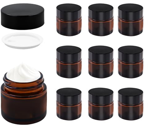TOKSEO 10 Pièces Verre Ambré Boîte Vide, 10 ml Pots de Pommade Pots de Crème à Remplir, Pot en Verre Brun avec Couvercle et Liner pour Crèmes Cosmétiques Lotions Huiles Essentielles