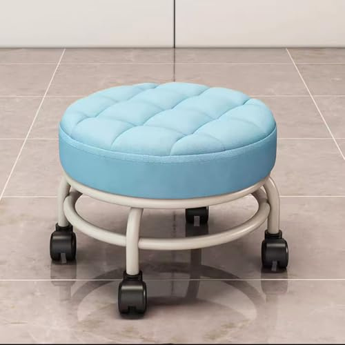 TAJMDGW Small Low Rolling Stools with Wheels, Round Movable Rotating Seat Stool, Swivel Roller Step Stool Round Lazy Sofa Stool for Garage Office Kitchen(Blue)