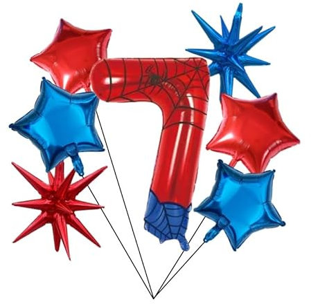 40 Inch Number 7th Balloons Spider Themed Decorations Red Cartoon Aluminium Foil Balloon, The Spider Balloons for Kids Birthday Baby Shower Party Decorations(7)