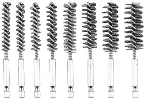 HotoPink 8 PCS Bore Brush Set, Stainless Steel Wire Bore Brushes with Hex Shank Handle 1/4 Inch, Cleaning Steel Brush Hex Shank Handle for Power Drill Drill Washing Polishing Tools