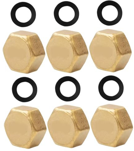VINTORKY 6pcs 1/2 Inch Brass Female Thread Hose End Caps for Garden Hose Repair, Radiator Valve Blanking Plugs with Rubber Seal, Hexagonal Pipe Fittings for Outdoor Watering Equipment
