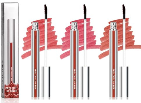 Peel Off Lipliner Stain,Langanhaltender Lip Stain zum Abziehen,Wasserfest Lipliner Tattoo Peel off,Hochpigmentierte Farbe Lip Tint Peel off,3 Farben Lipliner Peeling off Liquid Lip Stain Plumper Matt