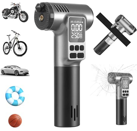 Fahrradpumpe Elektrisch,150 PSI,Elektrische Luftpumpe,Tragbarer Akku Kompressor mit 5 Modi & LCD,für Auto, Motorrad, Fahrrad,mit Licht und Notfallwerkzeug,Schnellfüller für Reifen und Bälle