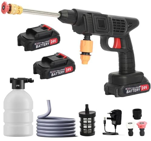 Cordless Pressure Washer, Portable Cordless Power Washer Kit with Dual Batteries,5M Hose, 2 Nozzle 1500W High-Pressure Cordless Jet Cleaner for Floor, Patio & Car