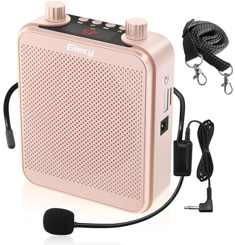 Giecy Amplificatore vocale portatile con microfono Batteria ricaricabile 2800mah Sistema PA per insegnanti, guida turistica, allenatori, presentatori(Oro rosa)
