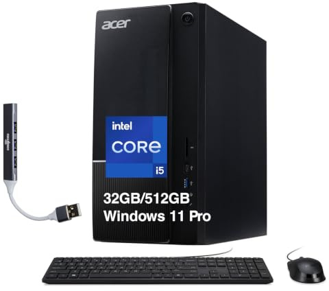 acer Aspire TC-1785-UA92 Ordinateur de bureau (Intel i5-14400, 32 Go DDR5, SSD PCIe NVMe 512 Go, Intel UHD, bloc d'alimentation 300 W, WiFi 6E, Bluetooth 5.3, RJ-45, 2 HDMI, Windows 11 Pro) avec