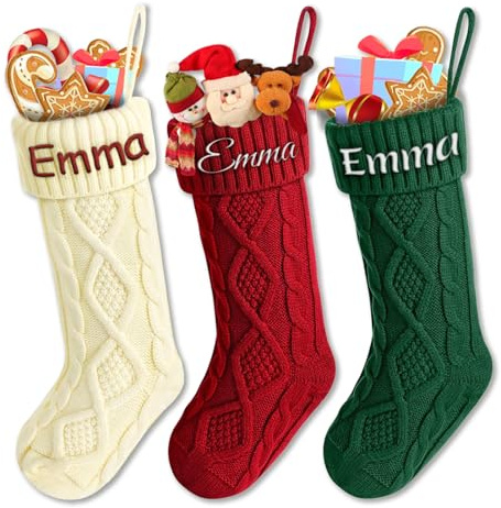 Weihnachtsstrumpf Personalisiert Nikolausstrumpf mit Benutzerdefinierte Namen 18” Großer gestrickter Weihnachtsstrumpf Christmas Stockings für Feiertags, Familienparty,1/5/10/50 Stück (1 Stück)