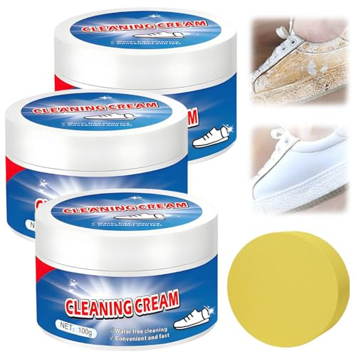 Sneaker Reiniger Schuhcreme Weiß, 2026 Neu Upgrade Schuhe Reinigungscreme Multifunktionale Reinigungscreme Zur Fleckenentfernung, Sneaker Cleaner Mit Schwamm für alle Oberfläch (3PCS)
