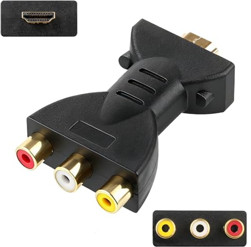 BUZUYIWAR Convertidor HDMI a RCA chapado en oro, interfaz roja, blanca y amarilla 1080P de alta definición HDMI a salida AV CVBS Video Audio macho hembra adaptador RGB