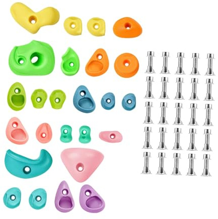 Harilla Paquete de 25 Presas de Escalada, Agarres de Pared, Hardware de Montaje Incluido, Soportes de Pared para Gimnasio, Parque Infantil, Patio Trasero