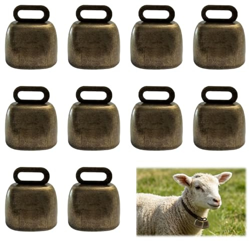 10 Stück Kuhglocke Handwerk, Vintage Eisenglocke Ziegenglocke Metall Laute Kupferglocken Bauernhof Tierglocke Seh Haustier Glocken für Rinder Schafe Kuh Pferd