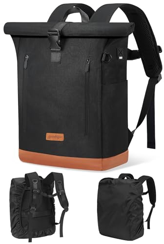 YOKGO Rucksack Damen & Herren, 24-30L Rolltop Rucksack Laptoprucksack mit 17 Zoll Laptopfach & USB Anschluss, Wasserabweisend mit Regenhülle, Schulrucksack Reiserucksack für Uni Arbeit Freizeit Reisen