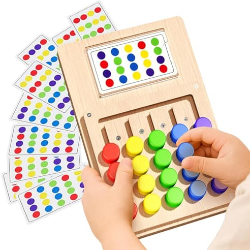 Generico Holzspiel - Schiebepuzzle in Farbe 22,5 cm | Lernsensorisches Tablett | Farbiges Gedächtnisspiel für Erwachsene und Kinder | Kognitive Aktivitätskarte | Reisespielzeug po