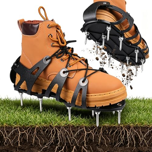Wodesid Arieggiatore Prato Scarpe Chiodate | Scarpe Chiodate per Prato, Arieggiatore Scarpe con Cinghie Regolabili Aeratore Prato e Giardino con Chiodi in Acciaio Prato (Total Black)