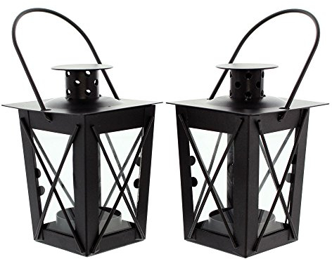 FRANK FLECHTWAREN Mini Laterne 2er Set 7 x 7 x 12 cm Teelichthalter Metall schwarz lackiert mit Glaseinsätzen abnehmbarem Deckel klassisches Design