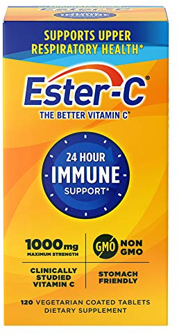 Ester-C Vitamin C 1000 mg Coated Tablets, Immune System Booster, Stomach-Friendly Supplement, 120 Count