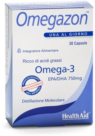 HealthAid Integratore Omega 3 1250mg - Nuova Formula EnteriCare® con Olio di Pesce (Fish Oil) e Vitamina E, 30 Omega 3 Capsule SoftGel - Omegazon